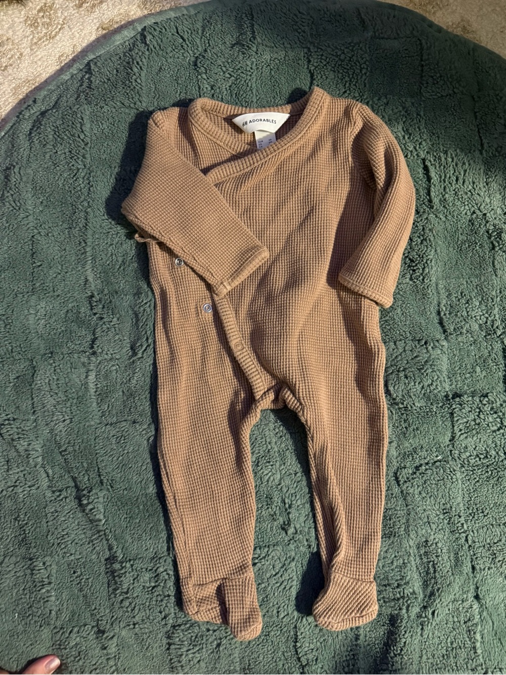 H&M Brown Waffle-Knit Footed One-Piece